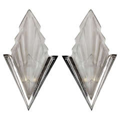 Pair of Art Deco Skyscraper Style Sconces by Degue