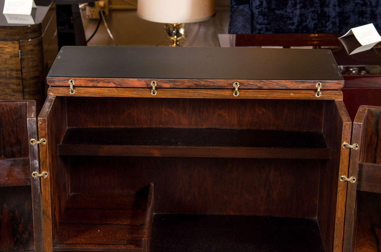 Mid-20th Century Mid-Century Modernist Bookmatched Rosewood Flip-Top Bar Cabinet