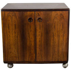 Mid-Century Modernist Bookmatched Rosewood Flip-Top Bar Cabinet