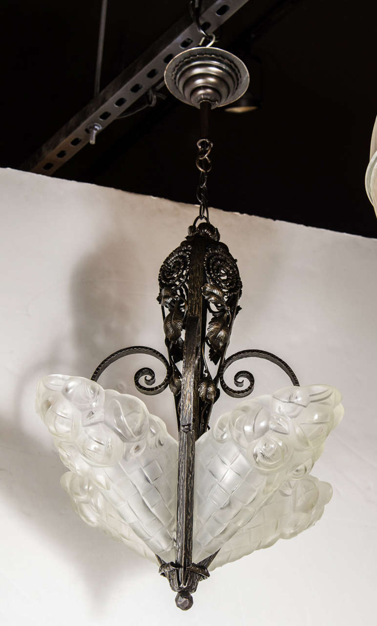 French Exquisite Art Deco Chandelier by Degue