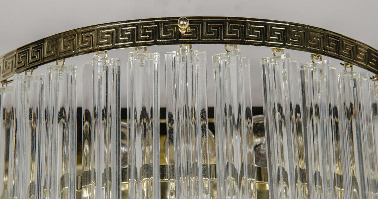 Italian Pair of Mid-Century Three-Tiered Camer Crystal Sconces with Greek Key Detailing