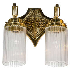 Art Nouveau Brass & Glass Rod Two-Arm Sconce