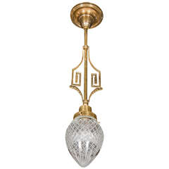 Art Deco Greek Key Pendant with Etched Glass Globe and Bronze Fittings