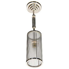 Art Deco Machine Age Pendant with Glass Rods and Polished Nickel Fittings