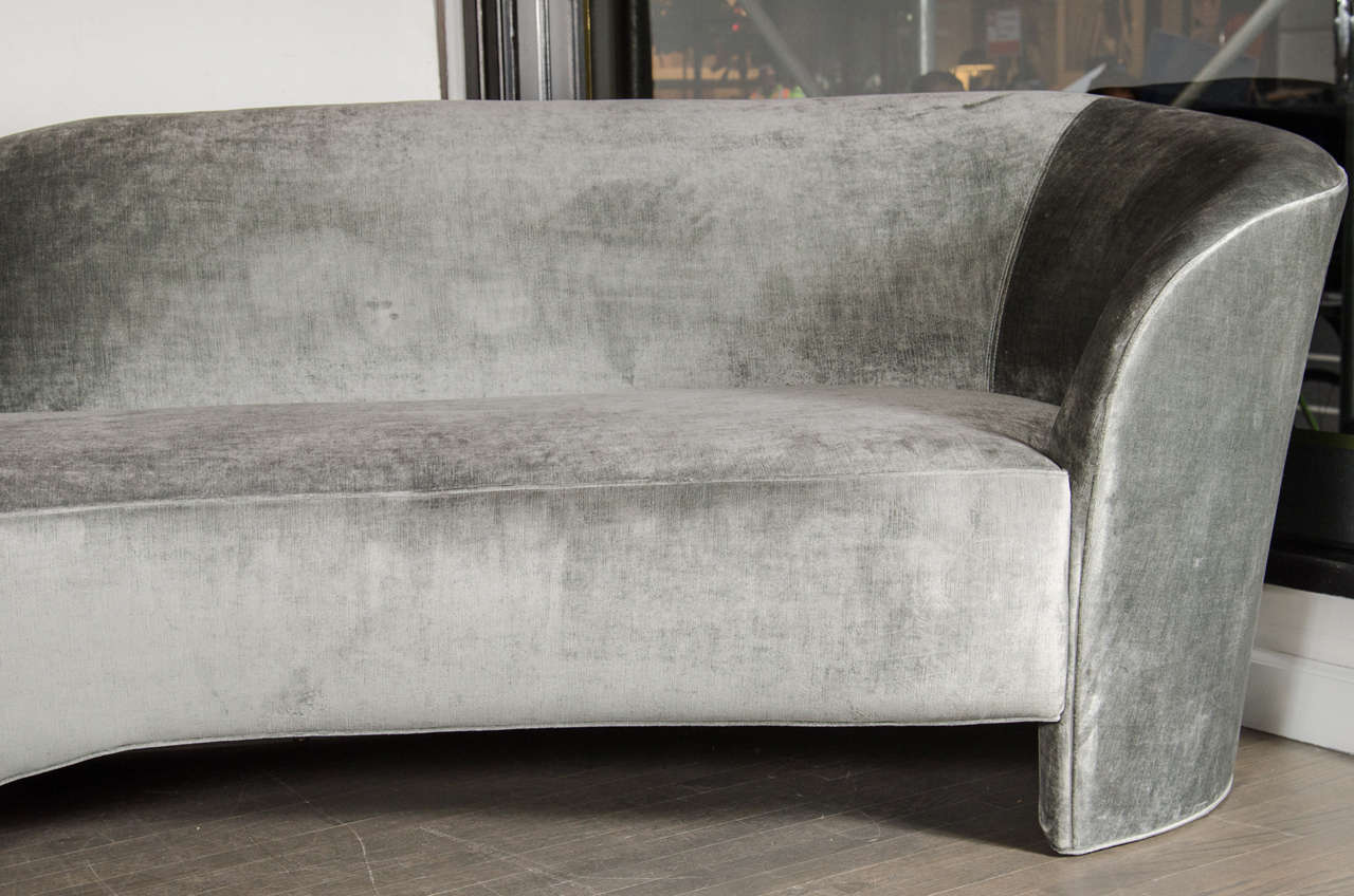 Mid-Century Modern Outstanding Kagan Style Sofa by Weiman Preview in Smoked Grey Velvet