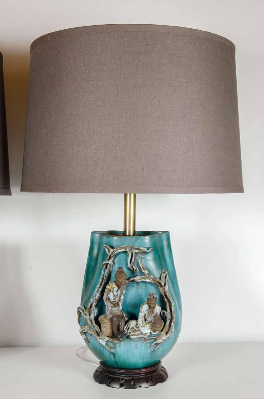 Italian Exquiste Marcello Fantoni Chinese Scholar Ceramic Table Lamp