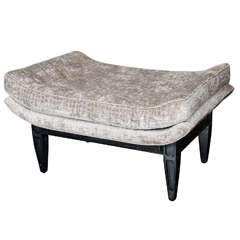 Mid-Century Modernist Button Tufted Bench in Gauffraged Croc Velvet