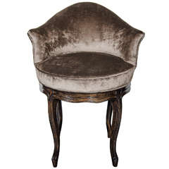 Retro Mid-Century Modernist Cabriole Style Swivel Vanity Stool in Gunmetal Velvet