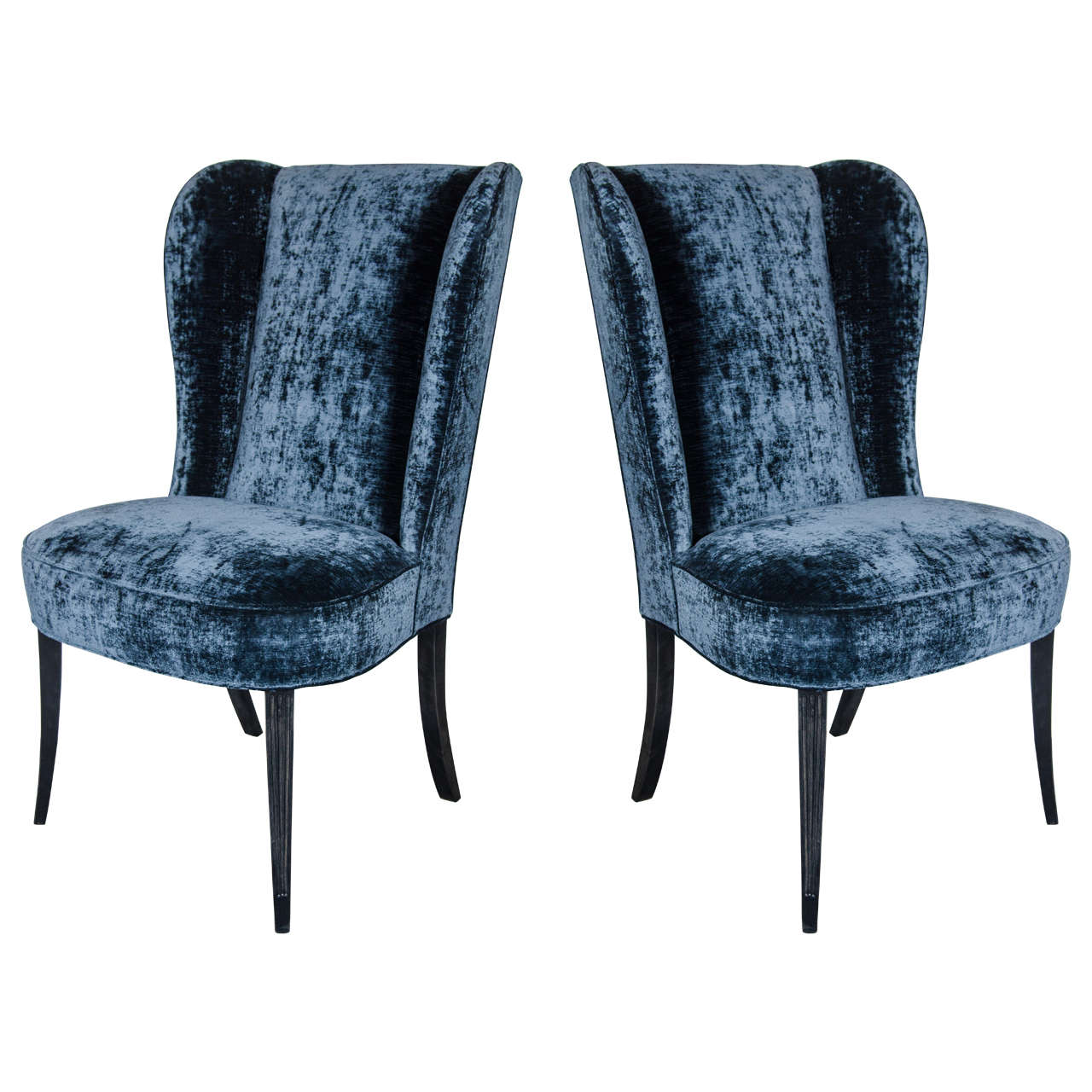 Brilliant Pair of Mid-Century Modernist Sapphire Blue Velvet Occasional Chairs