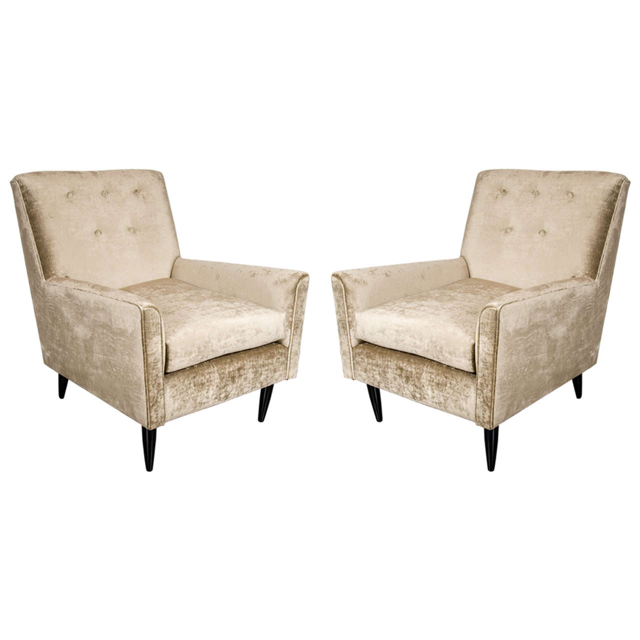Pair of Mid-Century Modernist Button-Back Club Chairs in Smoked Gold Velvet