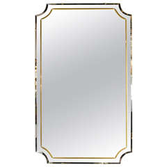 Elegant 1940s Shield Form Mirror with Reversed Etched and Gilt Detailing