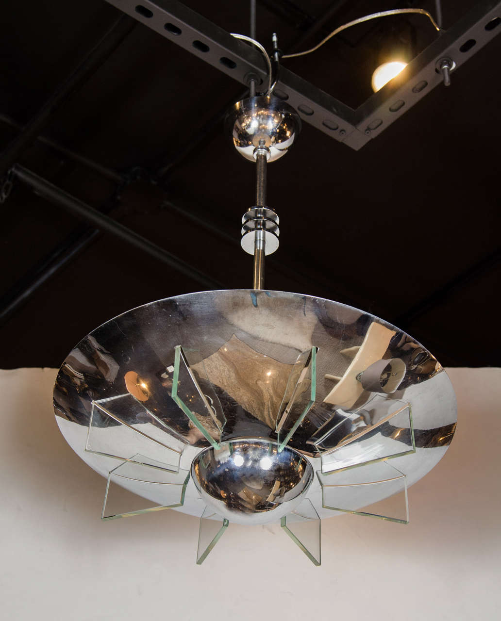 Streamlined Art Deco Machine Age Floating Glass Chandelier