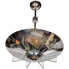 Streamlined Art Deco Machine Age Floating Glass Chandelier