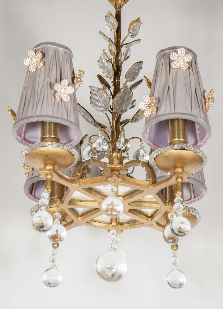 French Exquisite Glass, Crystal and Gilt Chandelier in the Manner of Bagues