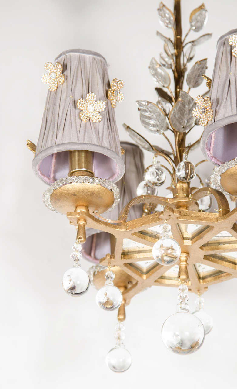 Mid-20th Century Exquisite Glass, Crystal and Gilt Chandelier in the Manner of Bagues