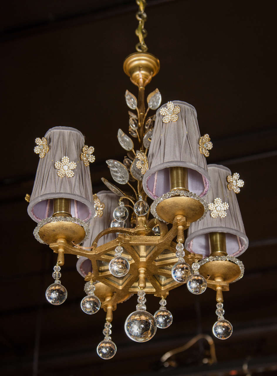 Exquisite Glass, Crystal and Gilt Chandelier in the Manner of Bagues 1