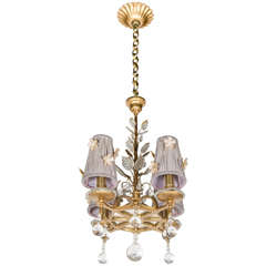 Exquisite Glass, Crystal and Gilt Chandelier in the Manner of Bagues