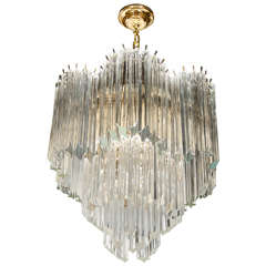 Mid-Century Modernist Scalloped Three-Tier, Cut Triedre Crystal Camer Chandelier