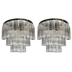 Pair of Mid-Century Modernist Three-Tier Tronchi Sconces with Brass Fittings