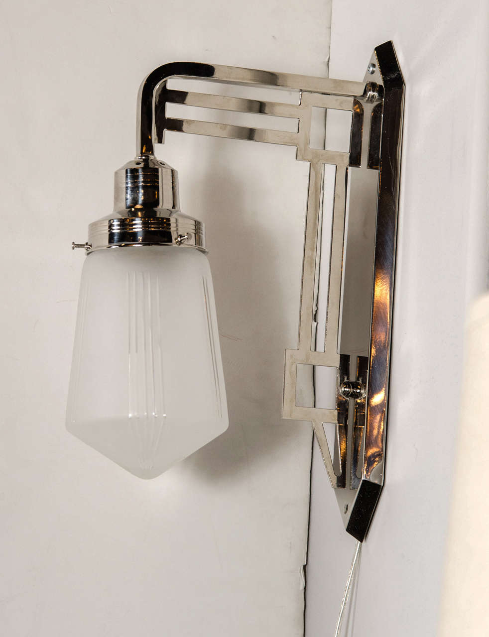 French Art Deco Bauhaus Style Sconce in the manner of Josef Hoffman in Polished Nickel