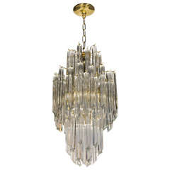 Mid-Century Modernist Skyscraper Form, Three-Tier Cut Triedre Camer Chandelier 7