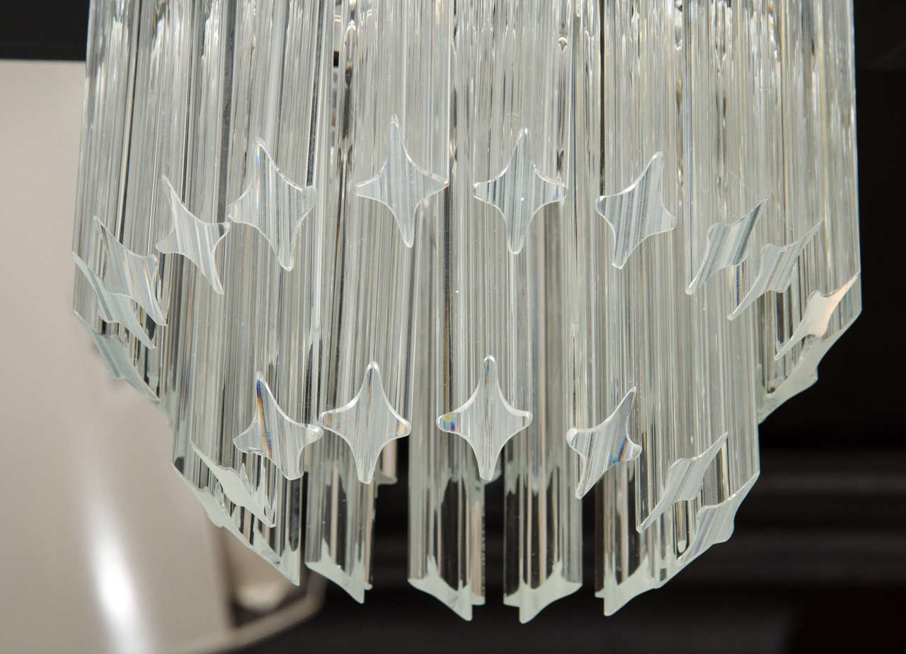 Italian Mid-Century Modernist, Two-Tier Triedre Cut Crystal Camer Flush Mount Chandelier