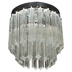 Mid-Century Modernist, Two-Tier Triedre Cut Crystal Camer Flush Mount Chandelier