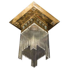 Art Nouveau Flush Mount Chandelier with Glass Rods and Relief Textured Glass Art Nouveau Flush Mount Chandelier with Glass Rods and Relief Textured Glass