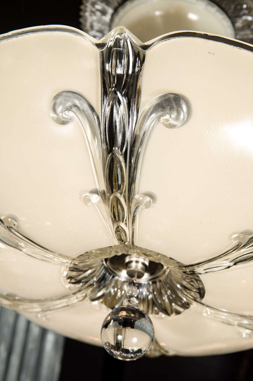 Art Deco Molded and Relief Glass Dome Chandelier In Excellent Condition In New York, NY