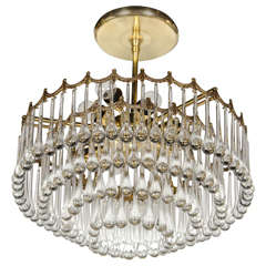 1940s Hollywood Four-Tier Teardrop Chandelier with Brass Scalloped Border