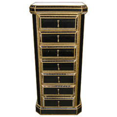 Mid-Century Modern Hollywood Mirrored High Chest with Brass Gilt Detailing 12