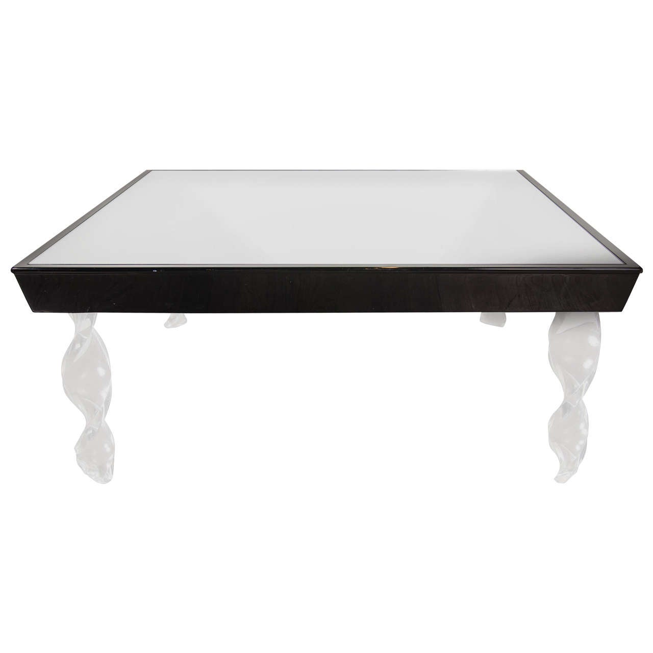 Art Deco Cocktail Table by Grosfeld House in Lucite, Black Lacquer and Mirror