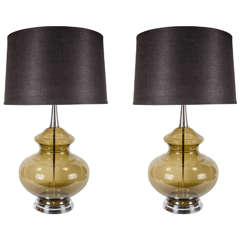 Ultra Chic Mid-Century Modernist Smoked Topaz Glass Table Lamps