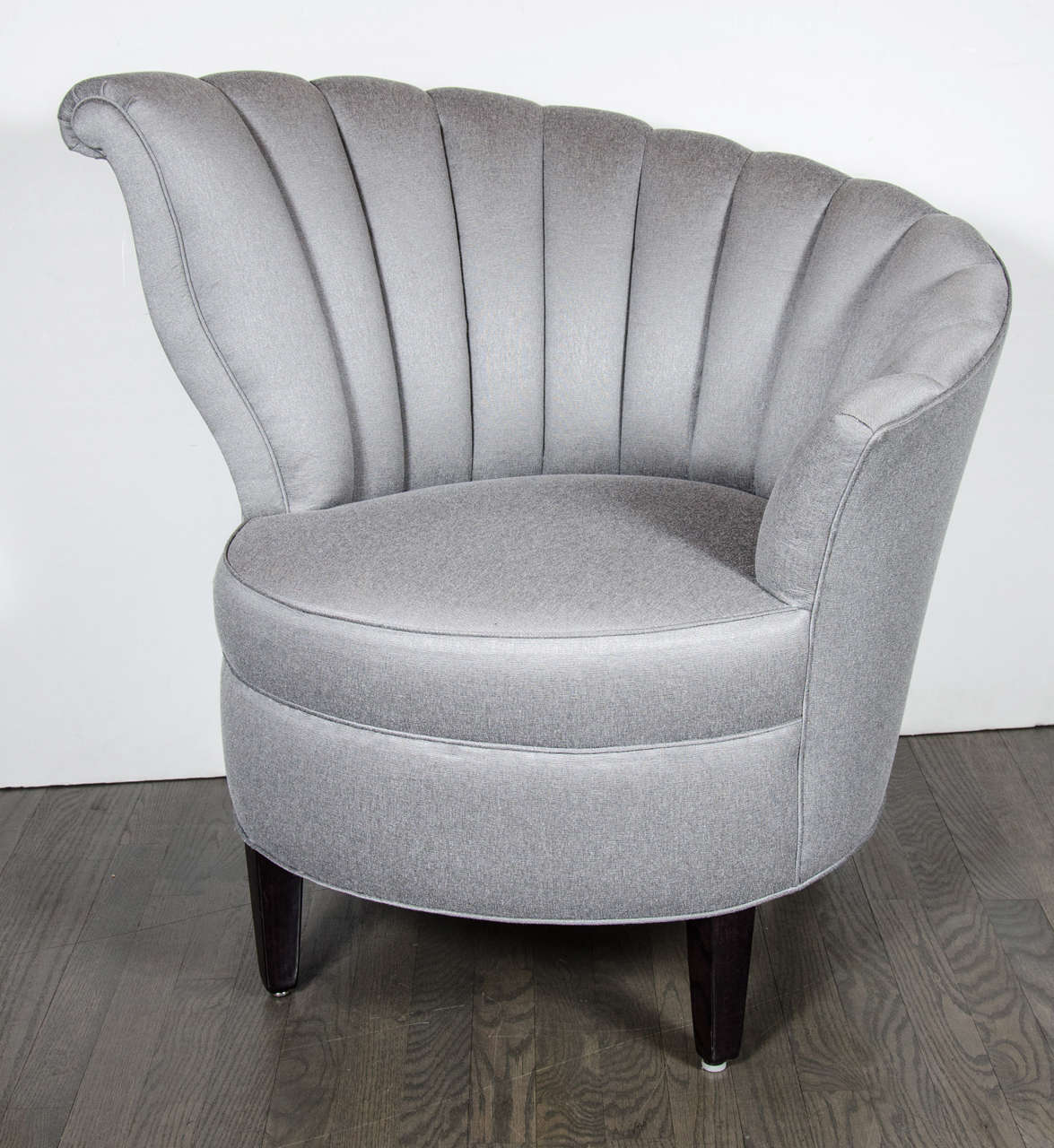 Glamorous Pair of 1940s Asymmetrical Fan Back Chairs in Platinum