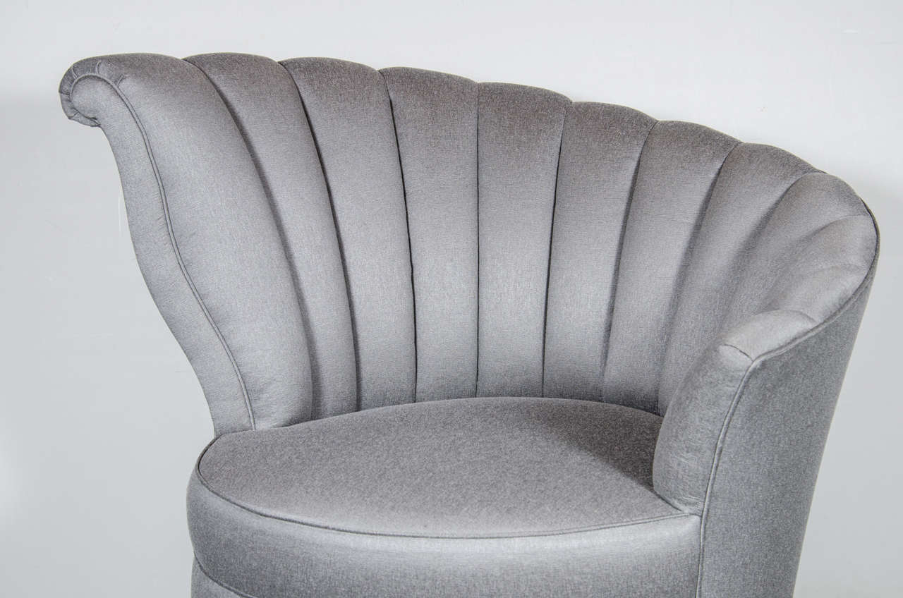 Glamorous Pair of 1940s Asymmetrical Fan Back Chairs in Platinum