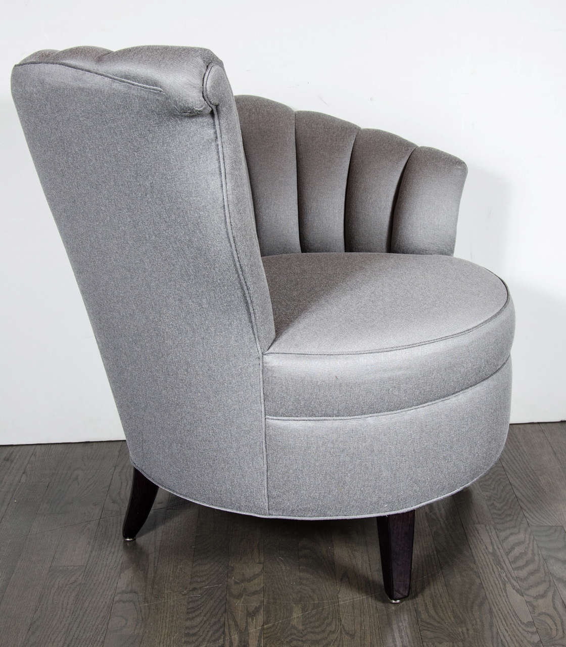 Glamorous Pair of 1940s Asymmetrical Fan Back Chairs in Platinum