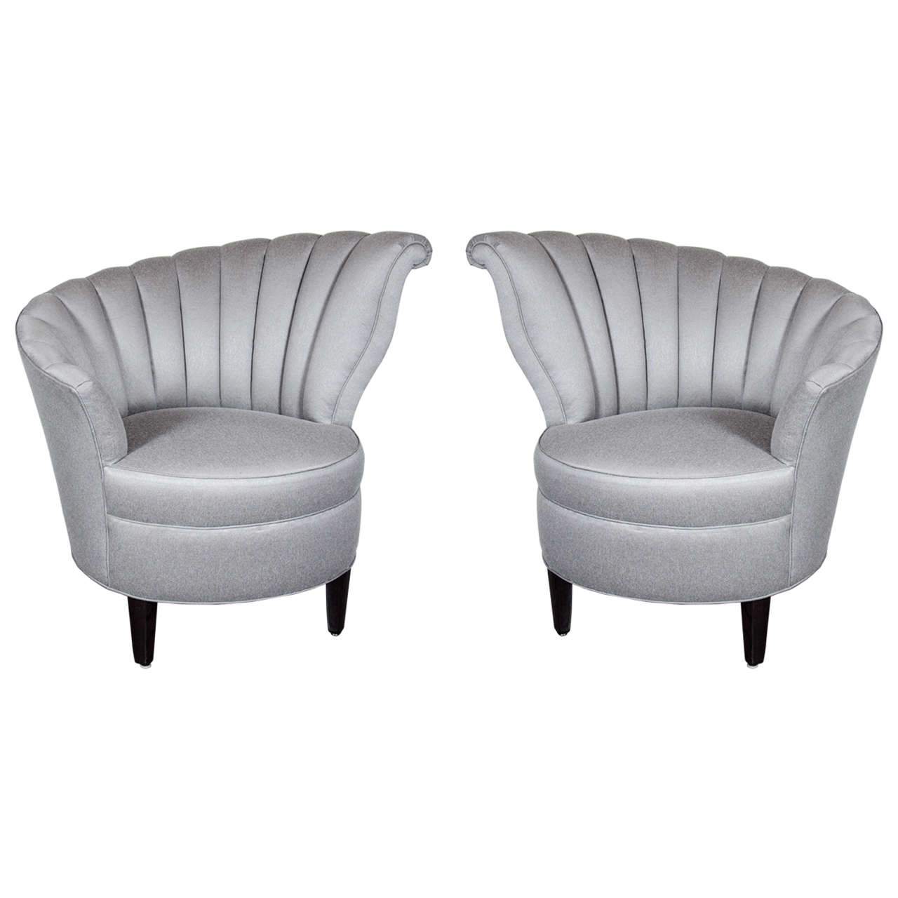 Glamorous Pair of 1940s Asymmetrical Fan Back Chairs in Platinum