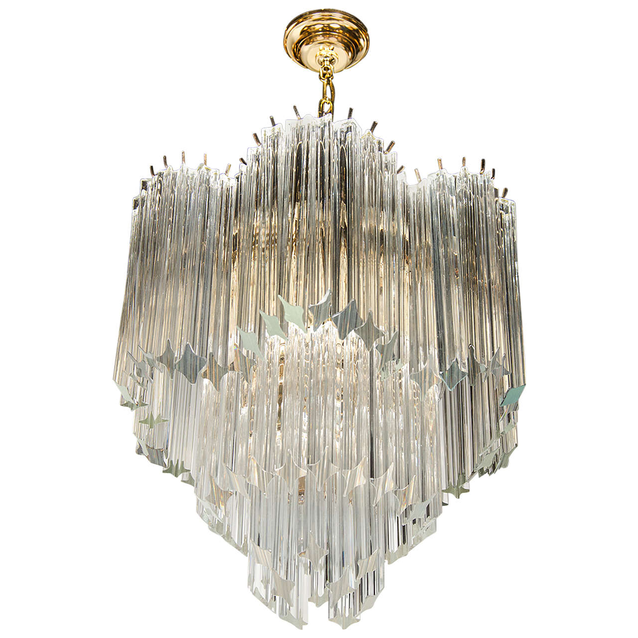 Mid-Century Modernist Scalloped Three-Tier, Cut Triedre Crystal Camer ...