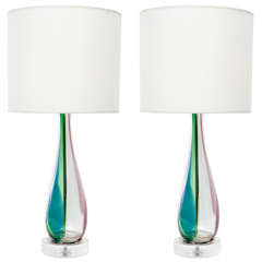 Pair of Murano Tri-Colored Glass Lamps
