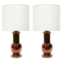 Pair of Copper Glazed Ceramic Lamps by Bitossi for Bergboms
