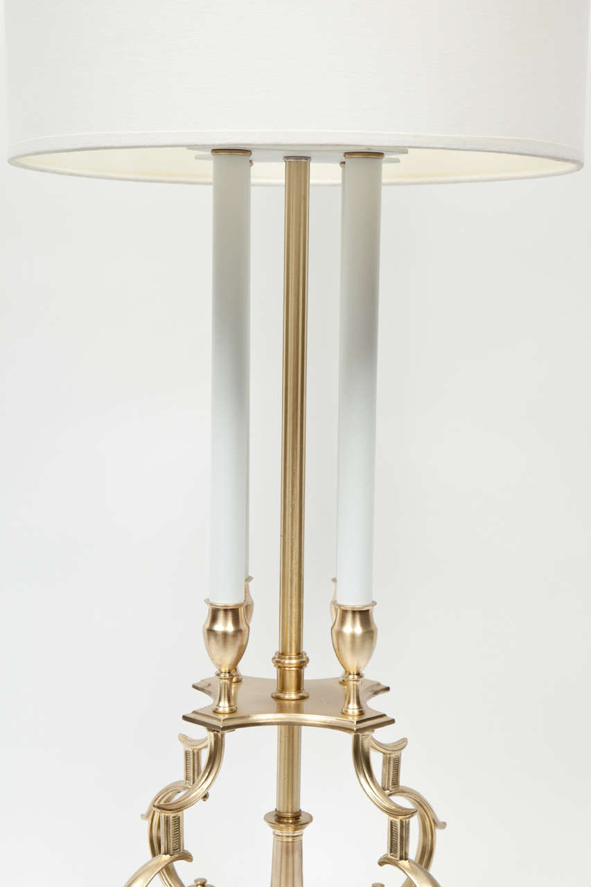 American Pair of Satin Brass Candelabra Lamps by Stiffel