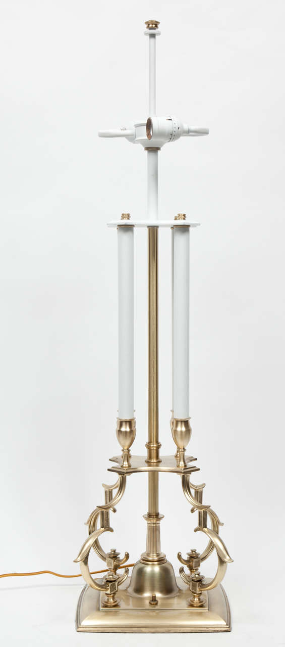 Pair of Satin Brass Candelabra Lamps by Stiffel In Excellent Condition In New York, NY