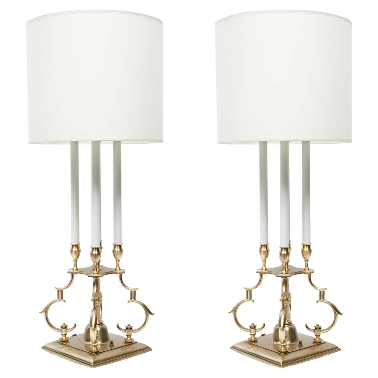 Pair of Satin Brass Candelabra Lamps by Stiffel