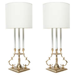 Pair of Satin Brass Candelabra Lamps by Stiffel