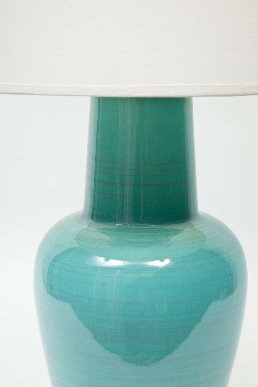 Mid-Century Modern Pair of Turquoise Glazed Ceramic Lamps by Stiffel