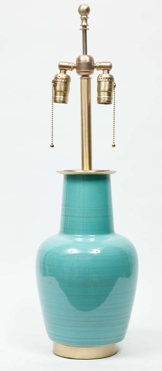 American Pair of Turquoise Glazed Ceramic Lamps by Stiffel