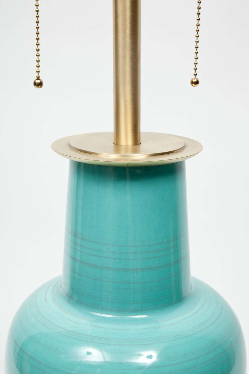 Pair of Turquoise Glazed Ceramic Lamps by Stiffel In Excellent Condition In New York, NY