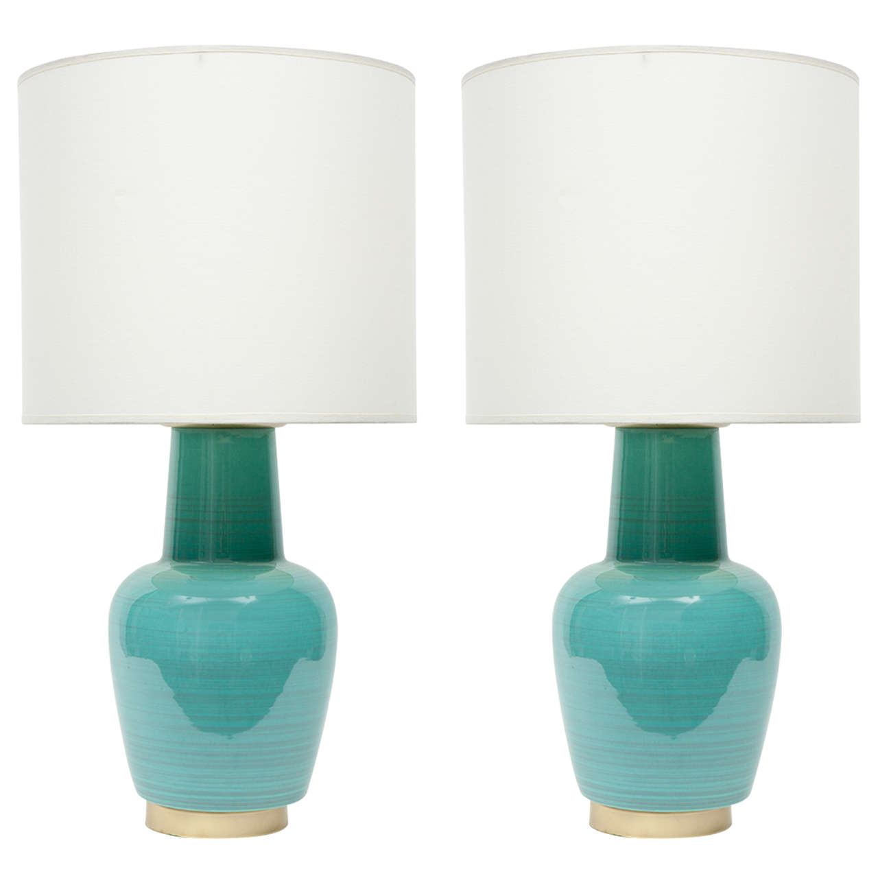 Pair of Turquoise Glazed Ceramic Lamps by Stiffel