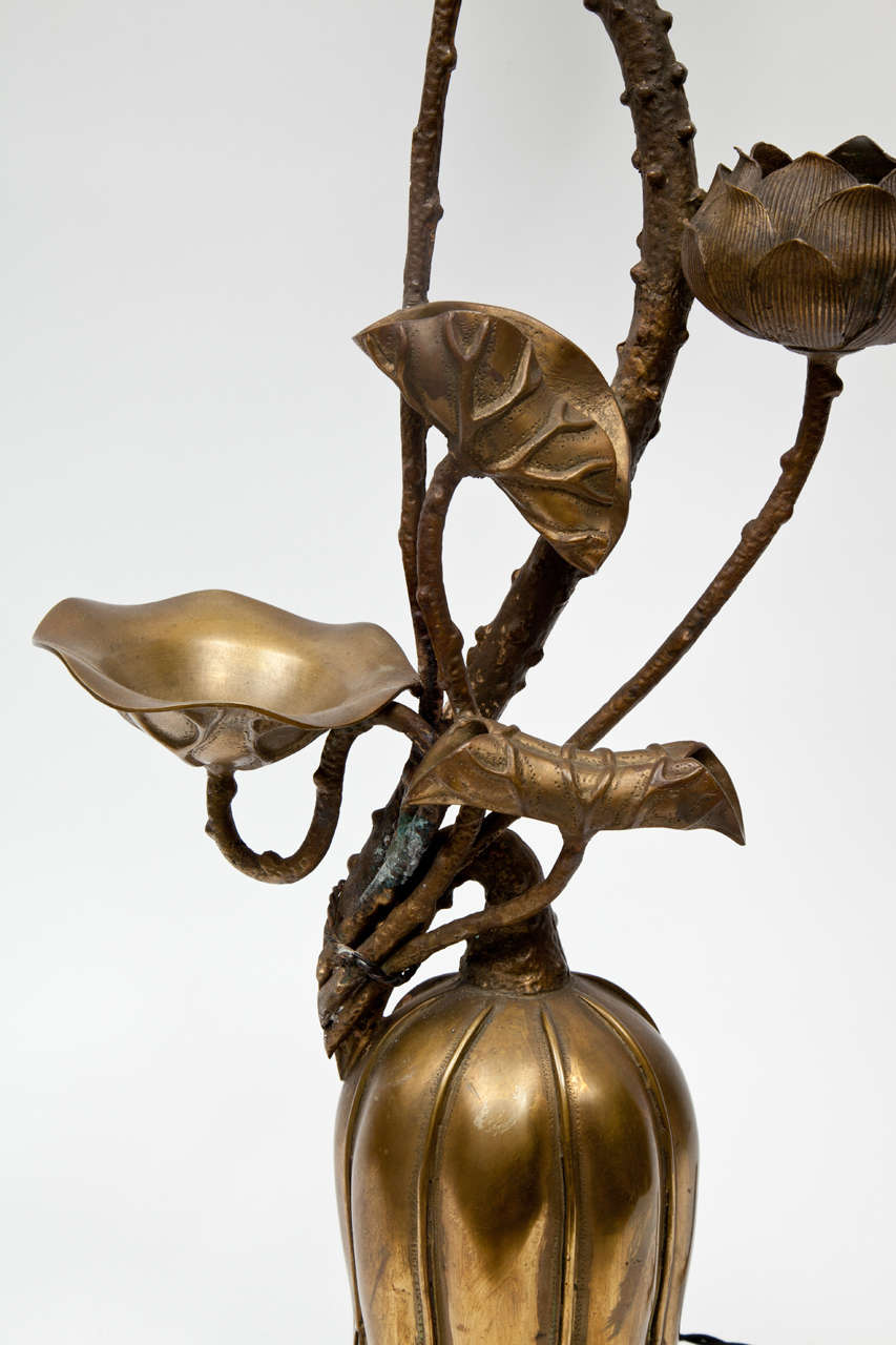 Mid-Century Modern Pair of Bronze Lotus Lamps by Marbro