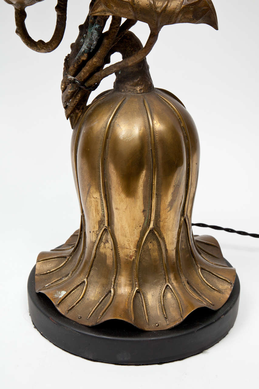 American Pair of Bronze Lotus Lamps by Marbro